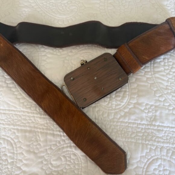 vintage cow fur belt with coin purse buckle